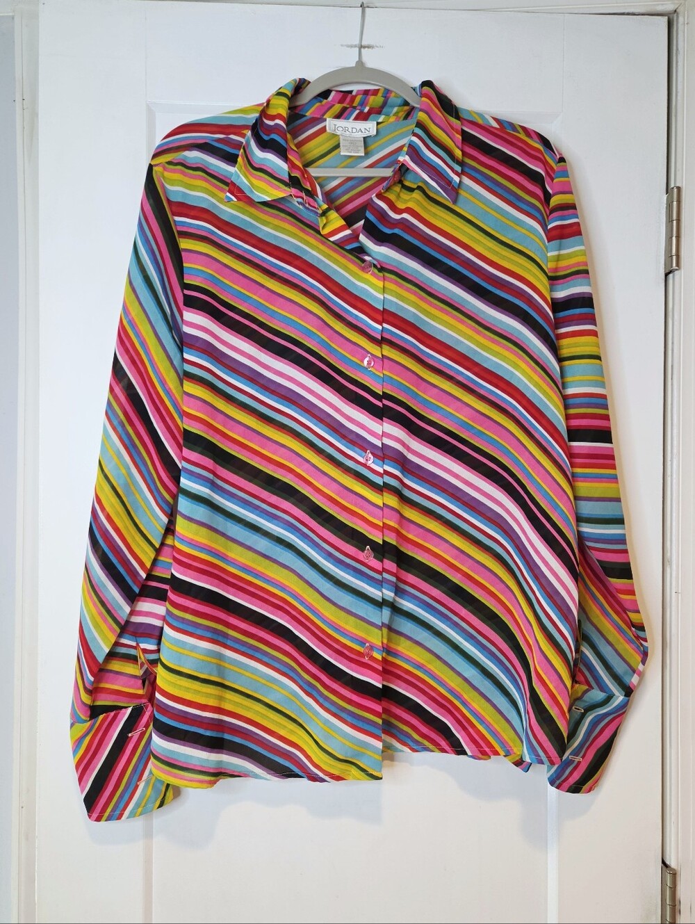 Vintage 80s 90s Jordan Rainbow Stripe Button Down Blouse XL